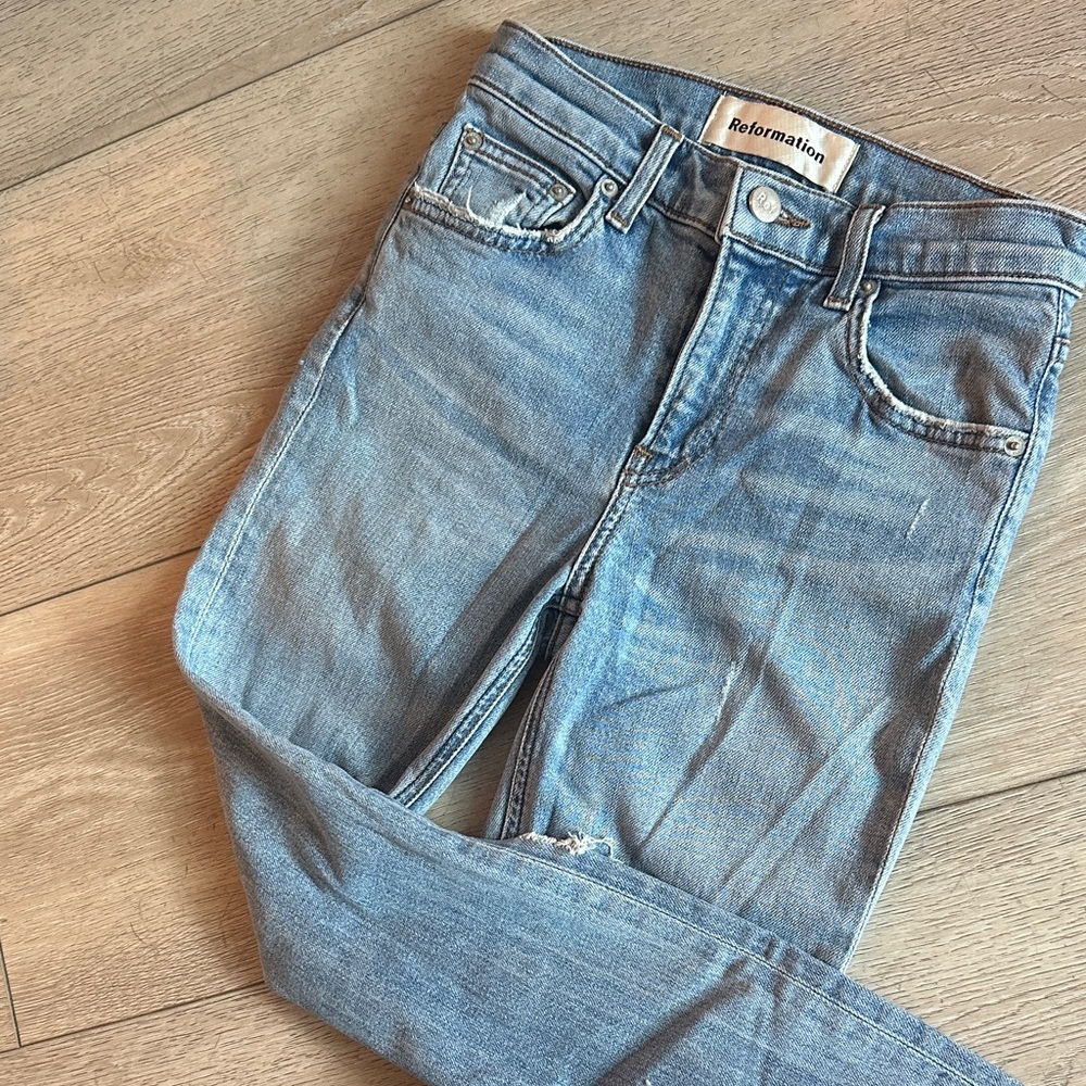 Reformation Light Blue Distressed Skinny Jeans - Picture 4 of 7